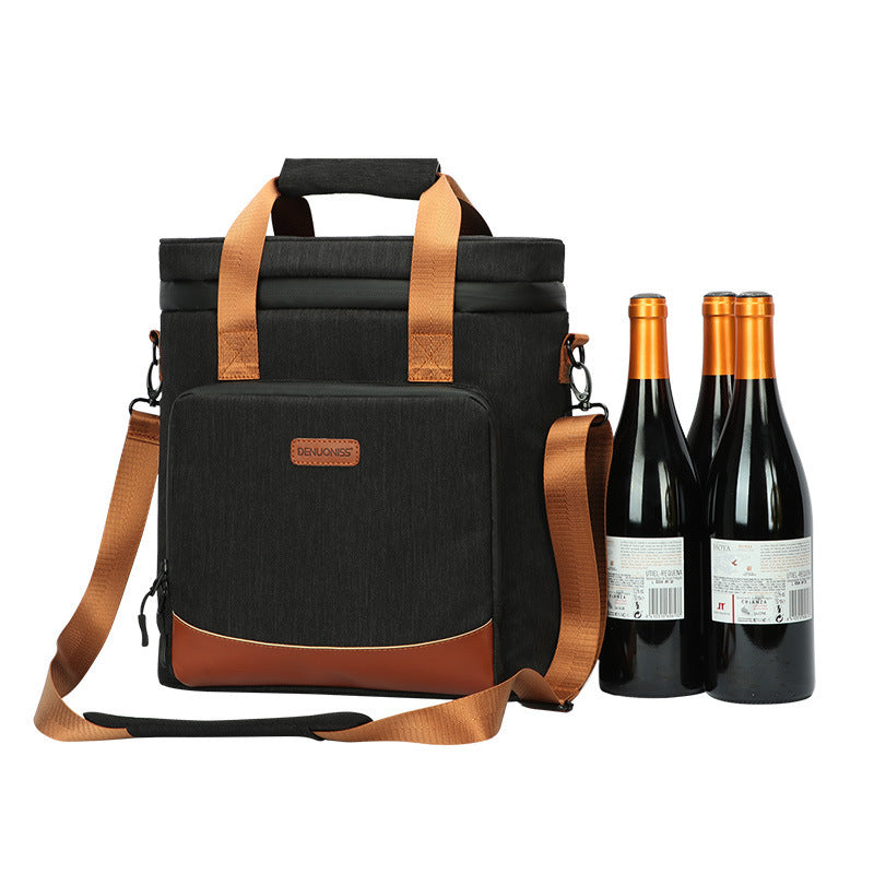 Wine Cooling Bag Leak Proof Picnic Cooler Bag Vintage Leather Refrigerator Bag
