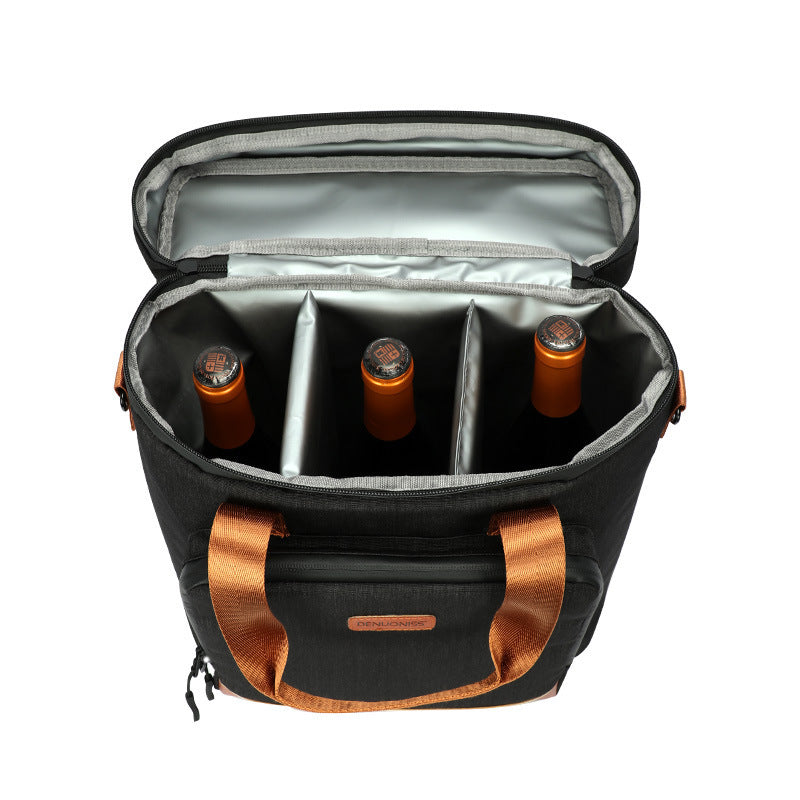 Wine Cooling Bag Leak Proof Picnic Cooler Bag Vintage Leather Refrigerator Bag